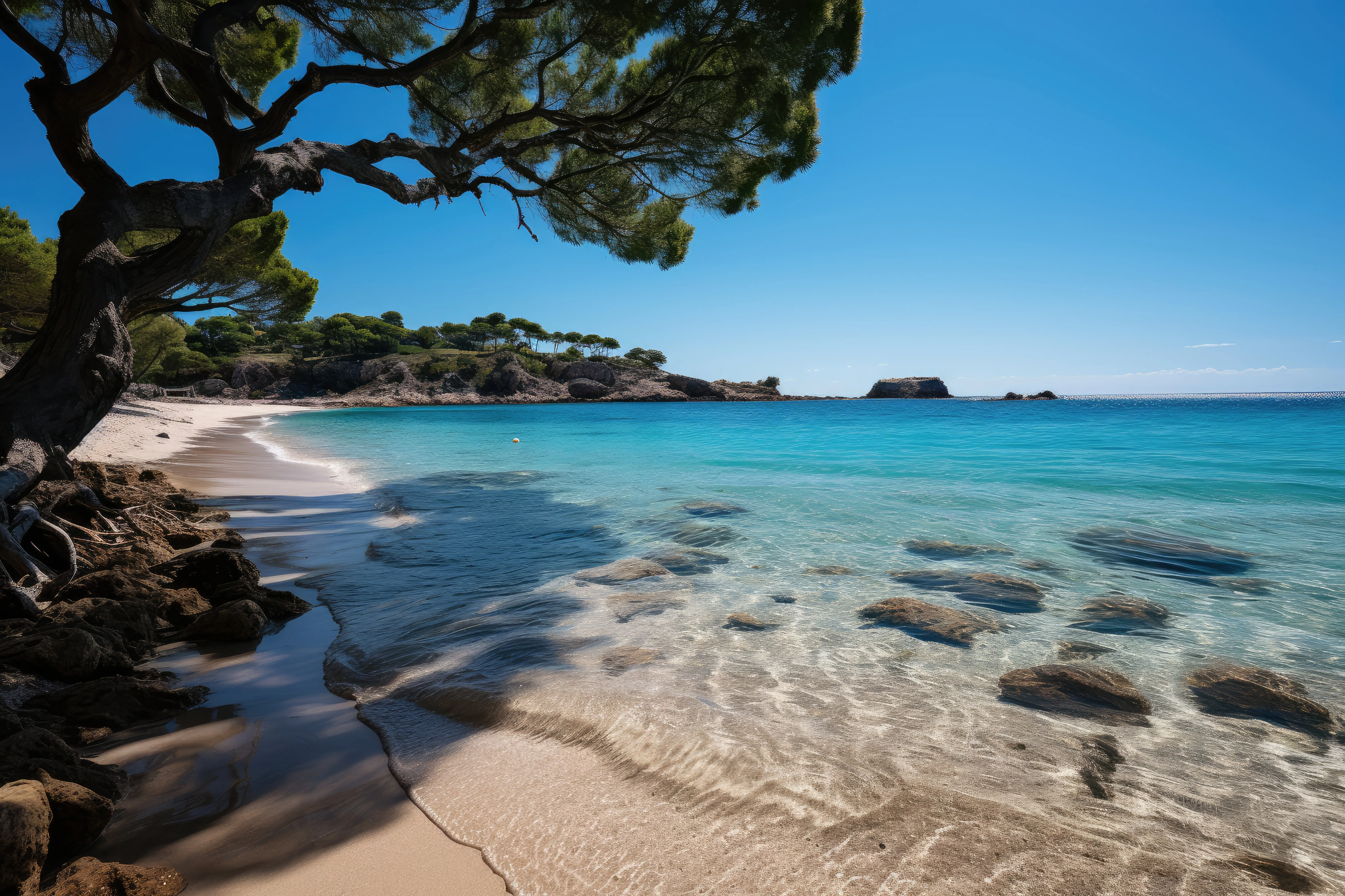 Langer wei&szlig;er Sandstrand mit t&uuml;rkisblauem Meer wie in der Karibik.