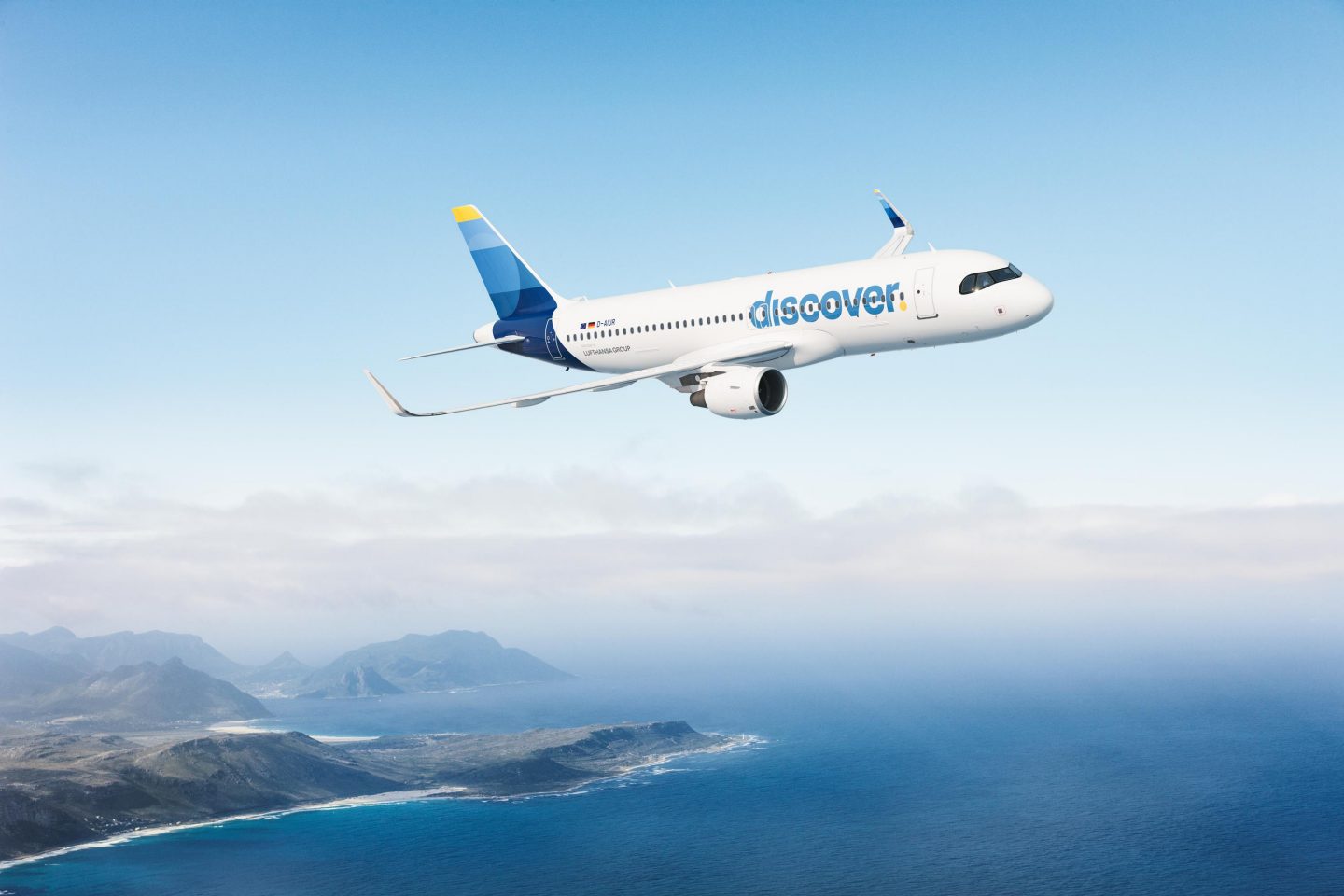 A Discover Airlines A320 aircraft in the air