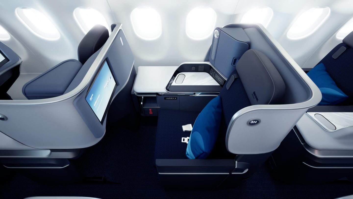 Ocean Blue Business Class window seat