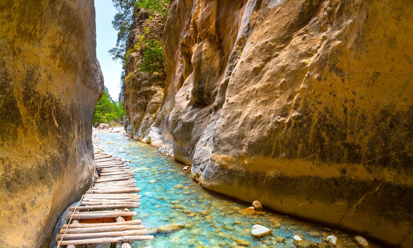 Wooden bridge in Samaria Gorge on Crete