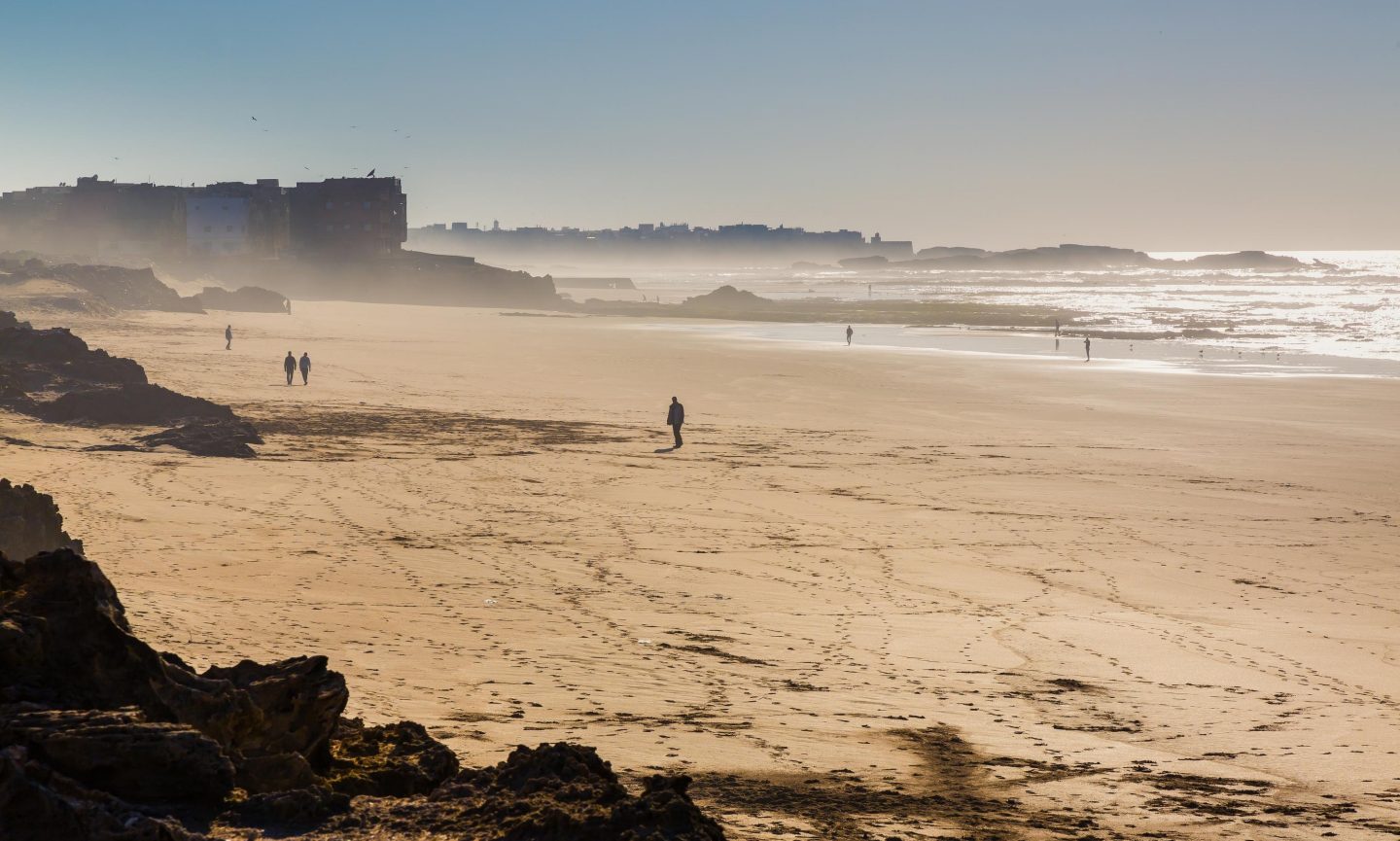 Extensive beach of the port city of Essaouira in Morocco