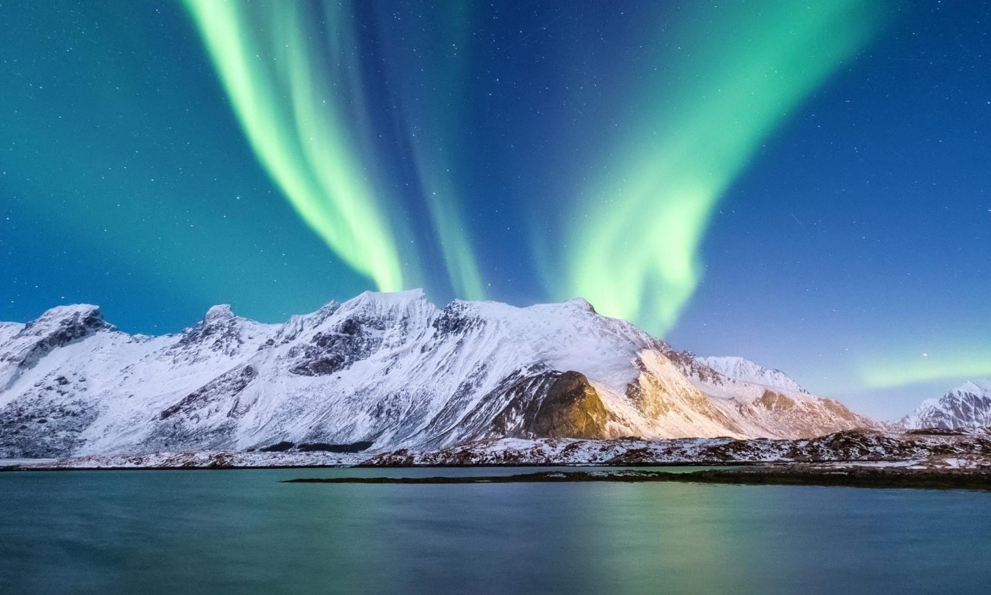 Northern Lights above a glacier in Norway