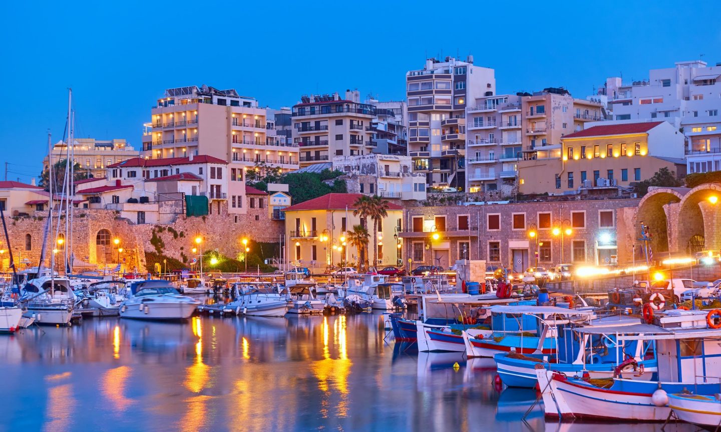 Heraklion harbor at night