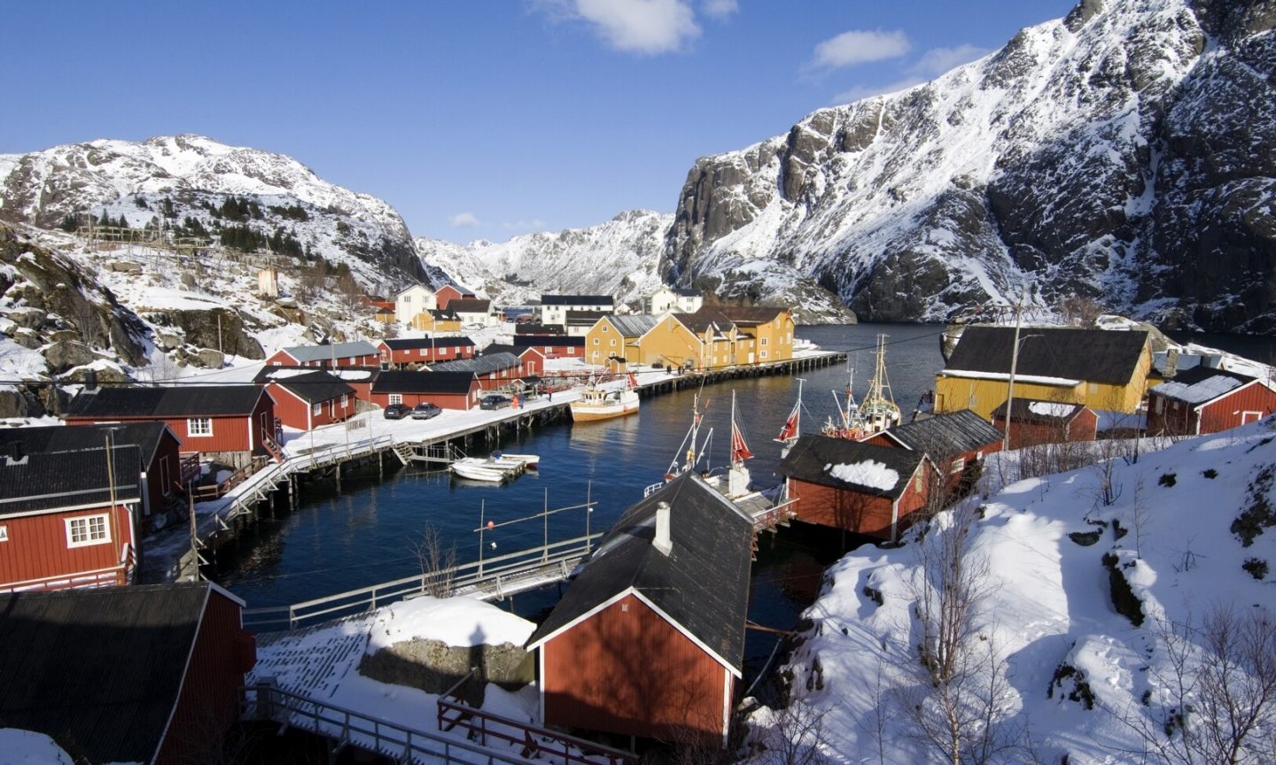 Norwegian village amid a wintry landscape
